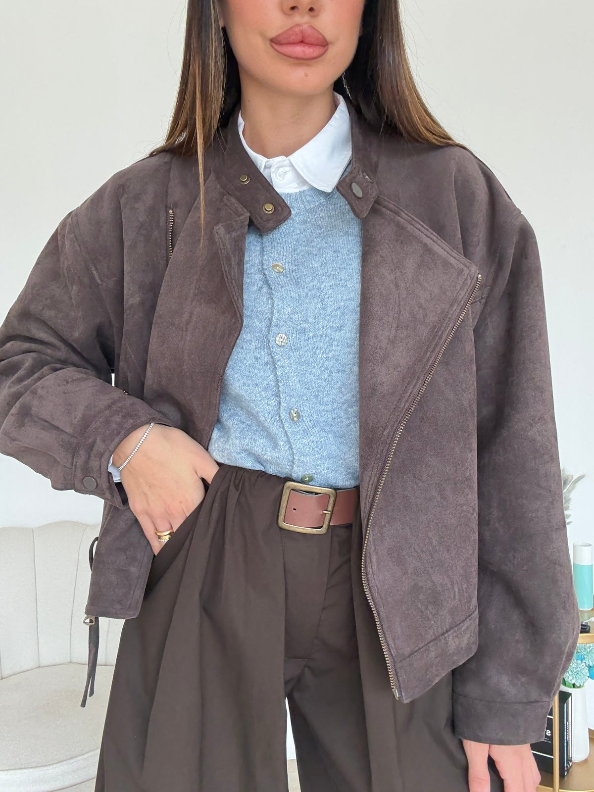 65736-BIKER IN SUEDE GRAN VIA CHOCO