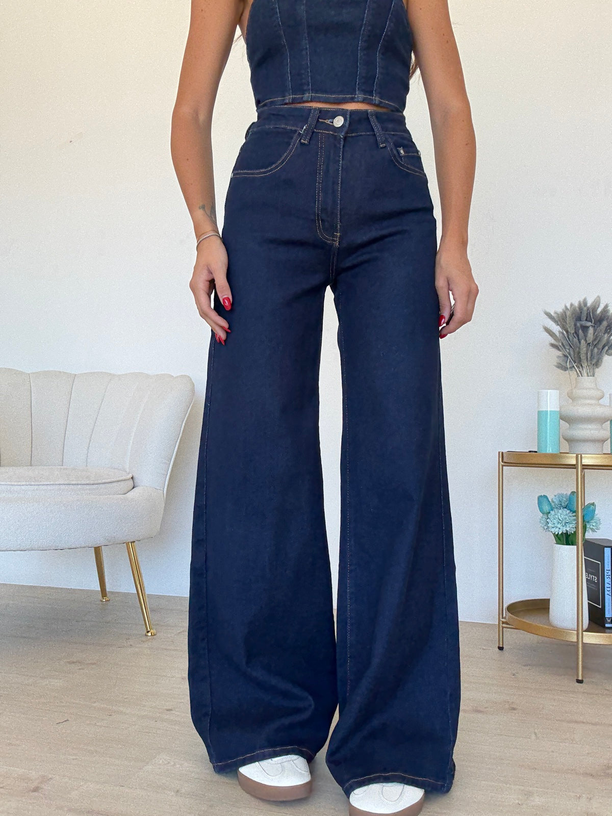 MI2587-JEANS PALAZZONE BLU DENIM