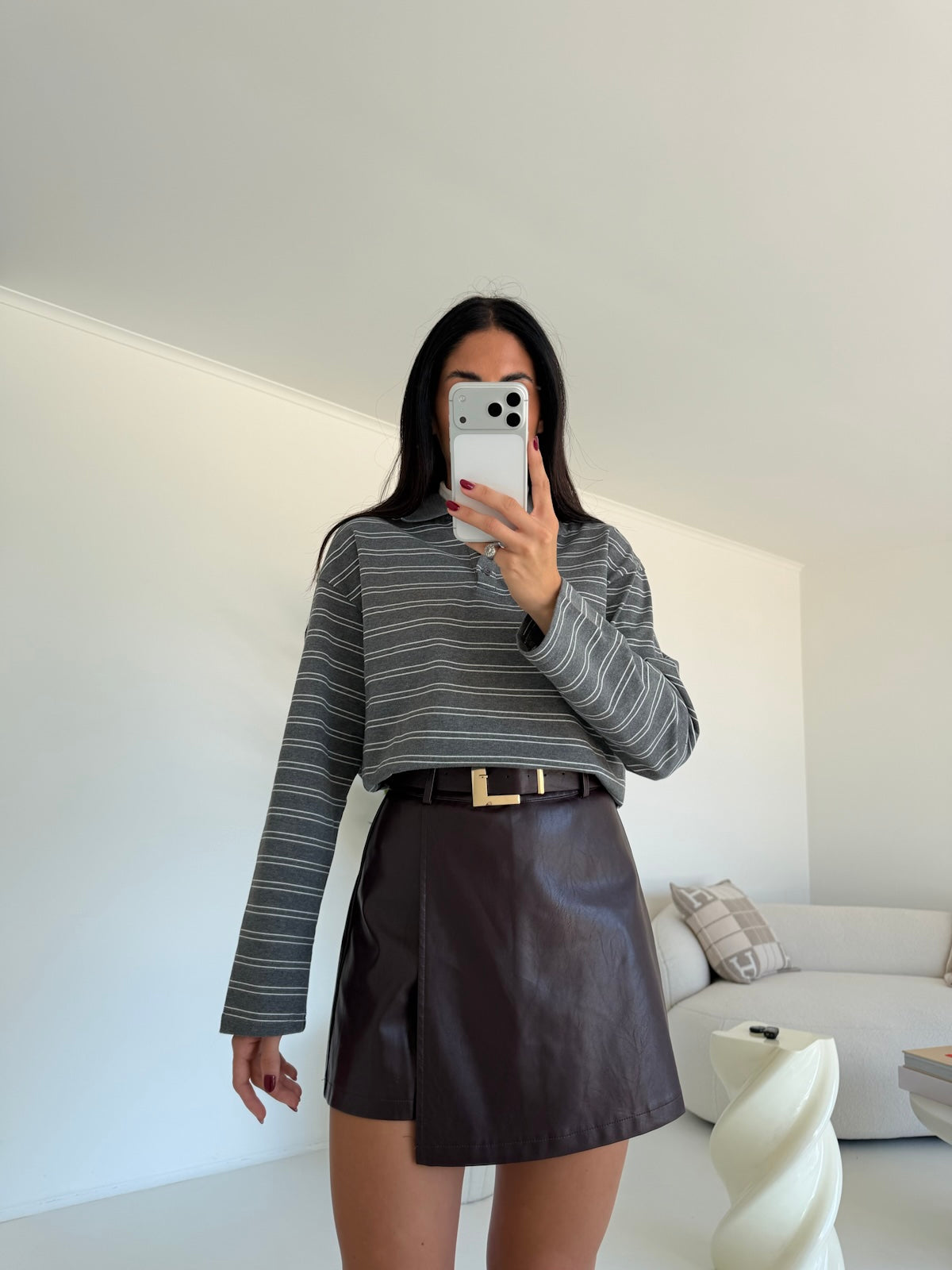 2096-MINI GONNA-SHORT IN ECO PELLE WINE
