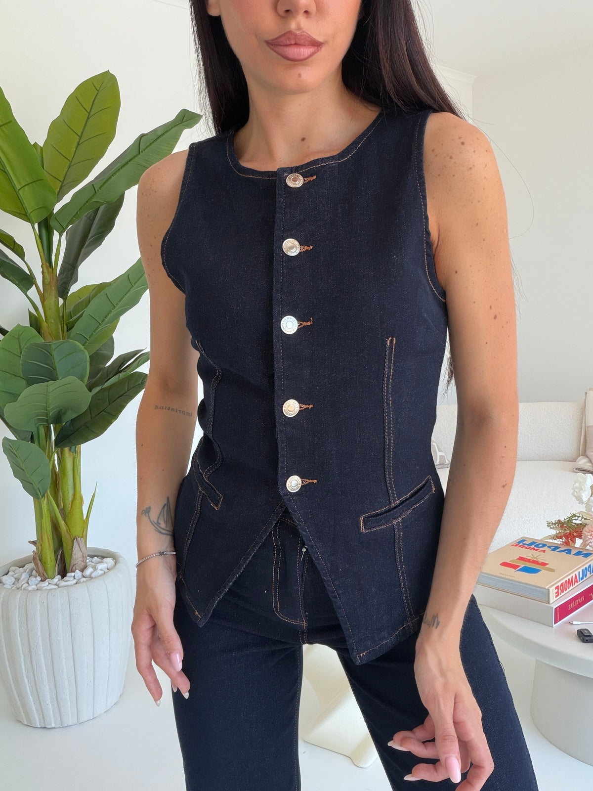 K912-GILET DENIM STEFANY