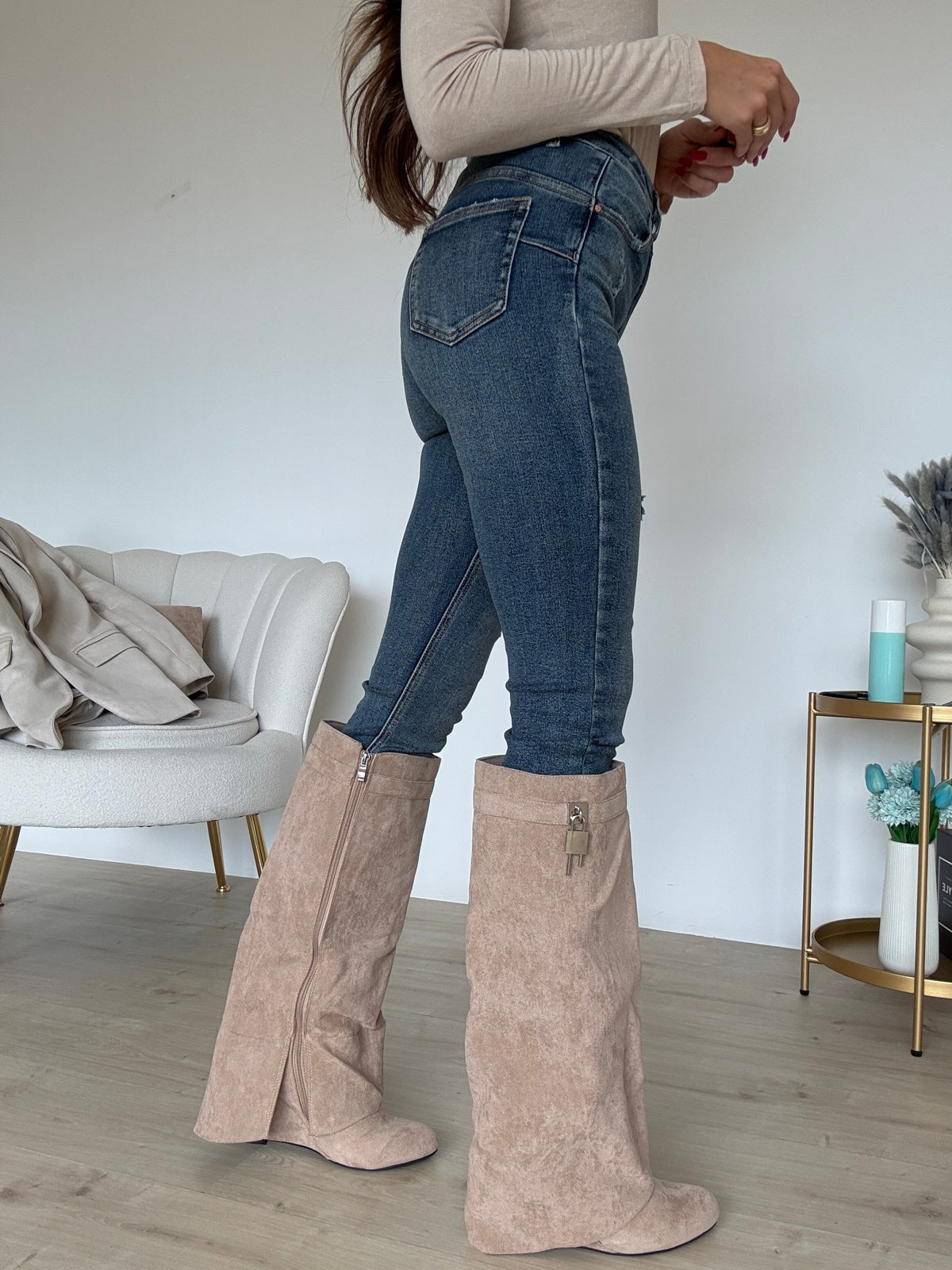 035-MONICA STIVALE CON RISVOLTO IN SUEDE BURRO