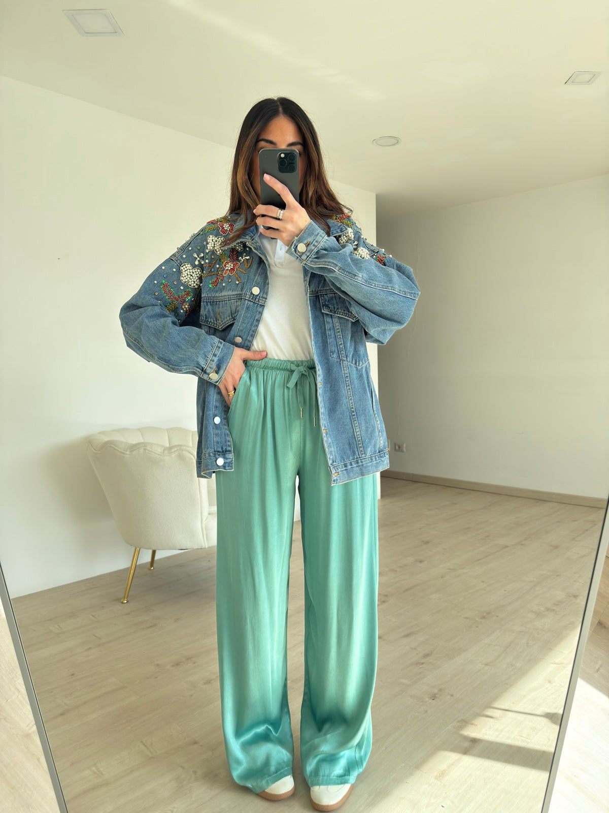 PANTALONE SATIN SALVIA