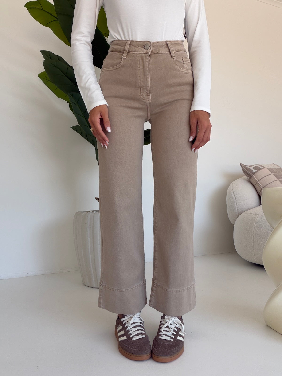 Y16039G-JEANS PALAZZO CROP BISCOTTO