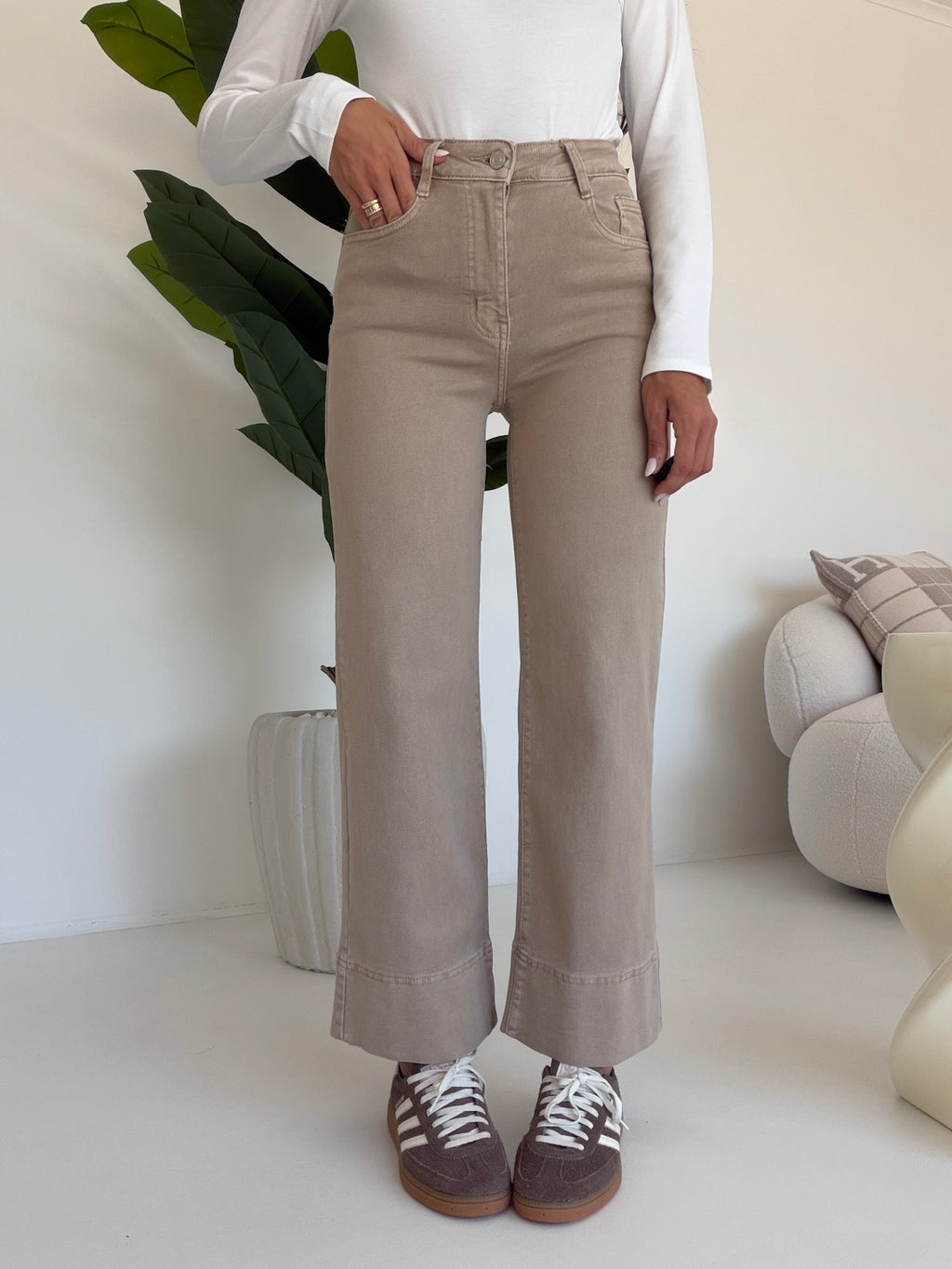 Y16039G-JEANS PALAZZO CROP BISCOTTO