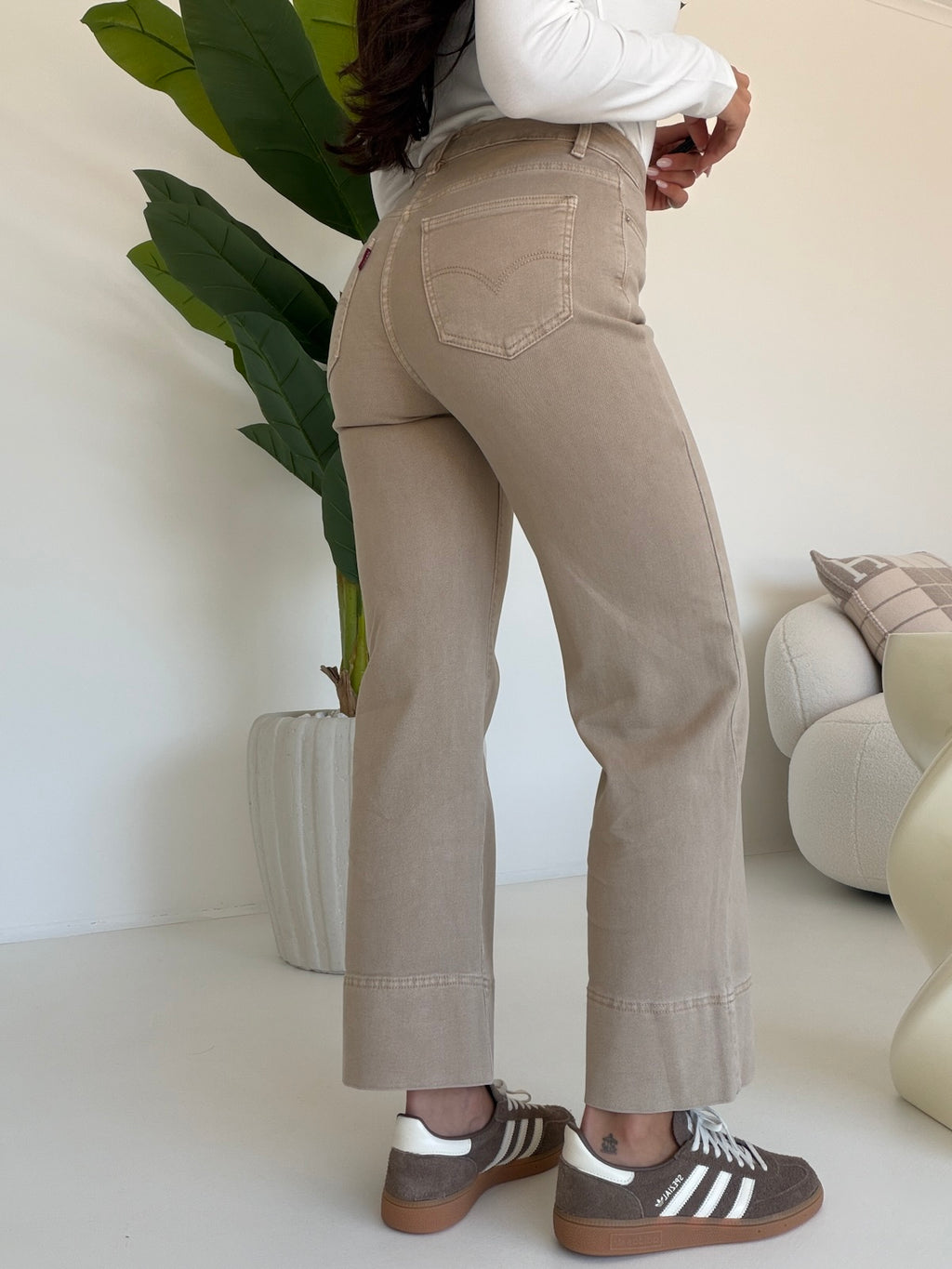 Y16039G-JEANS PALAZZO CROP BISCOTTO