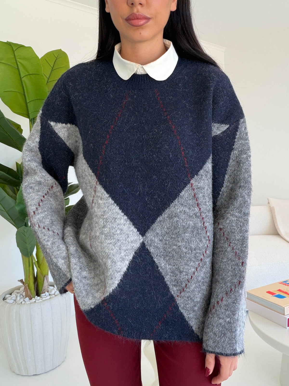 Y6152-PULL ROMBI NAVY