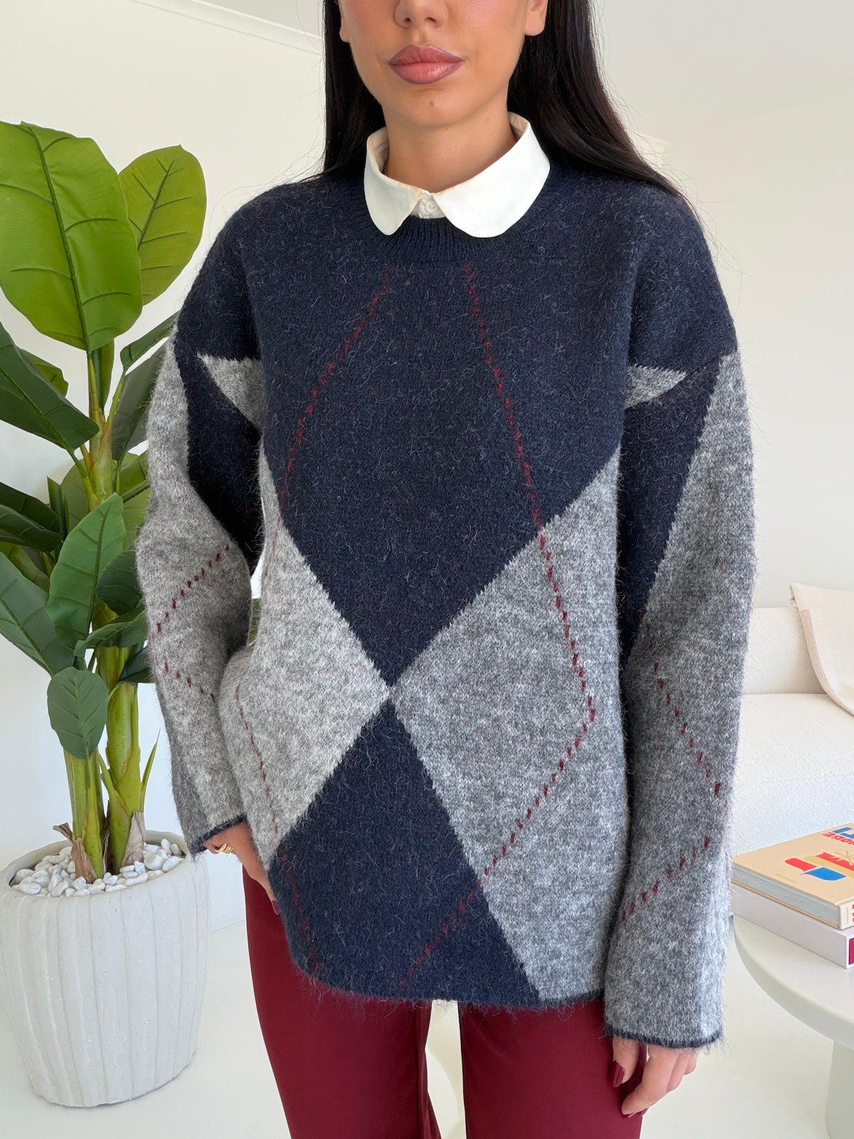 Y6152-PULL ROMBI NAVY