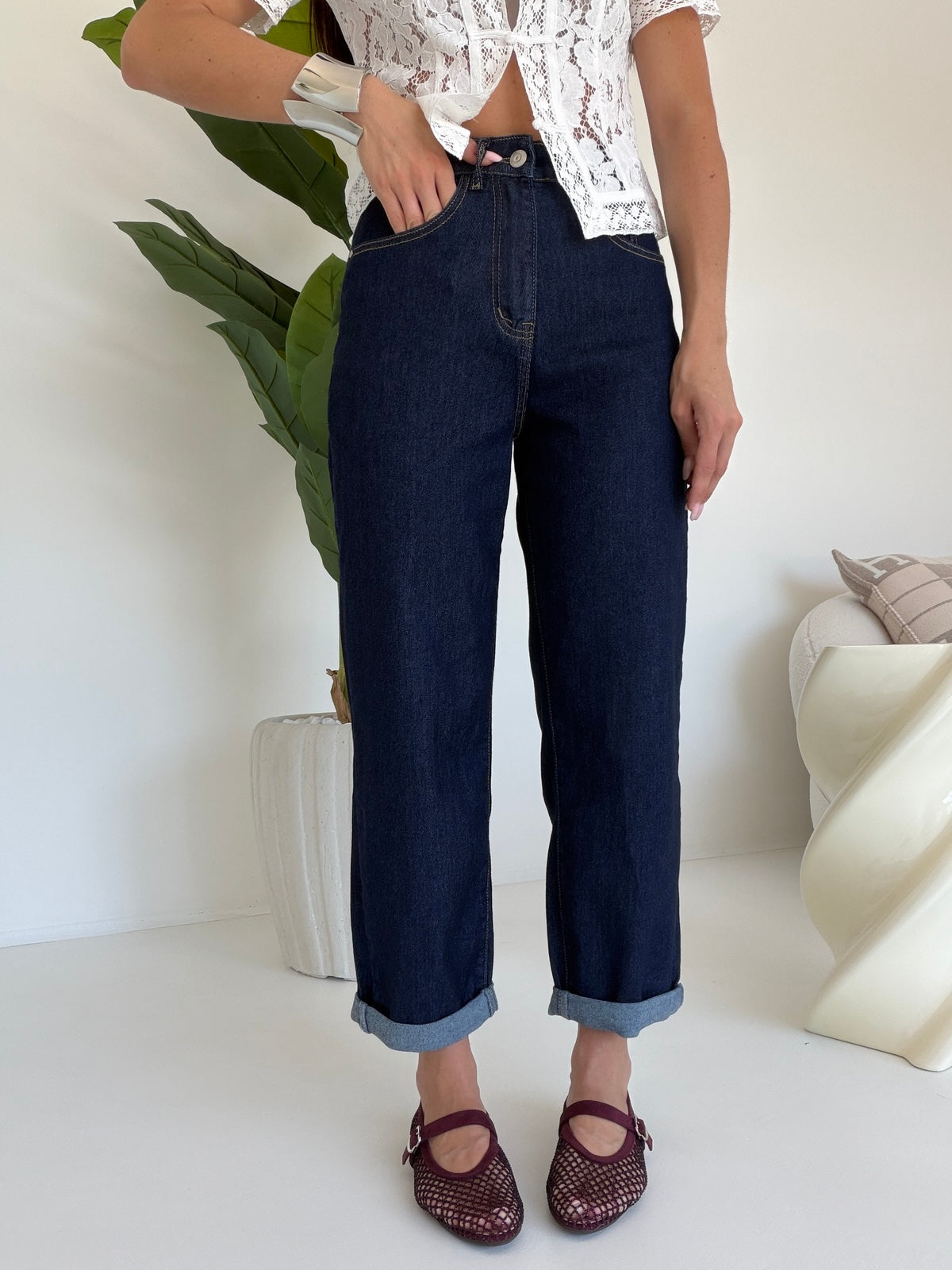 BJK-F-32617-JEANS MOM PIEGONE