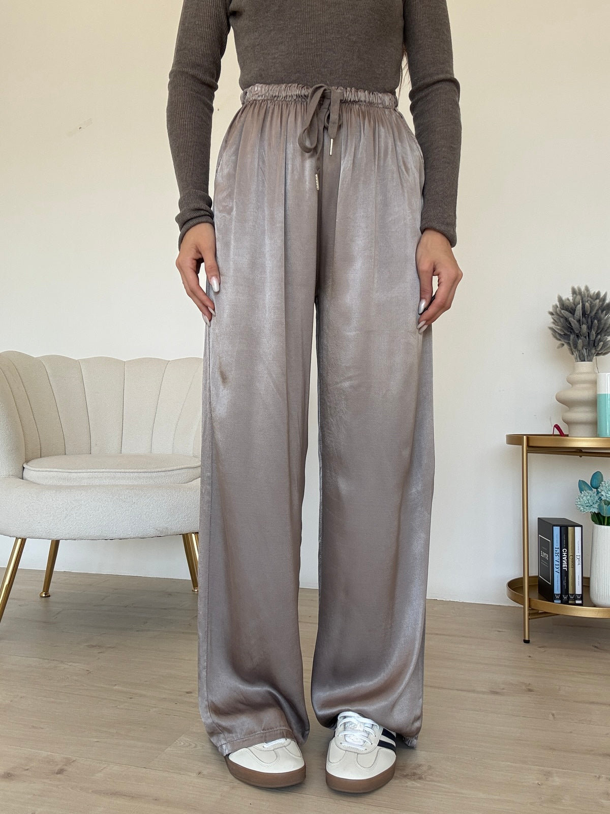 PANTALONE SATIN TAUPE