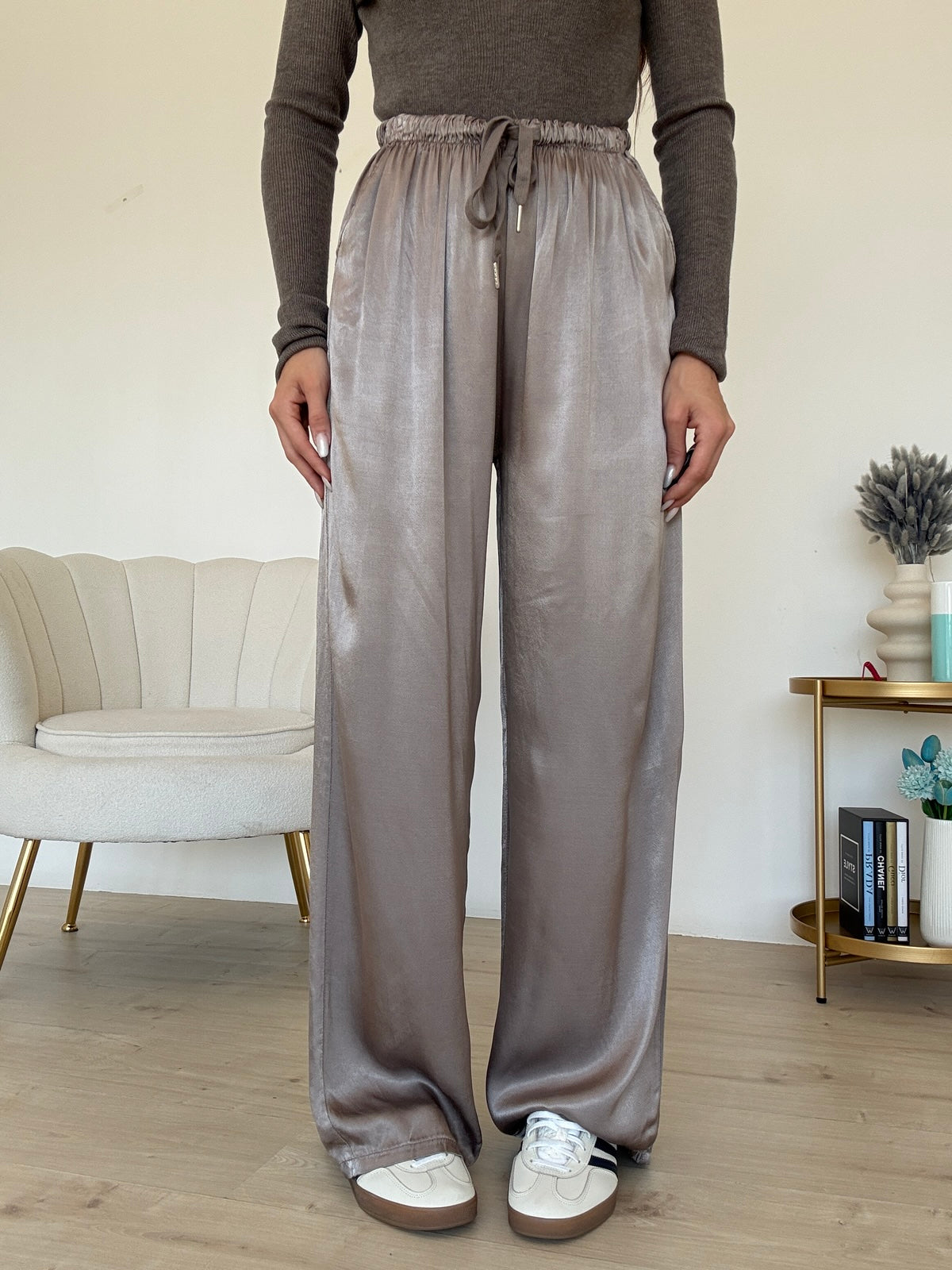 PANTALONE SATIN TAUPE