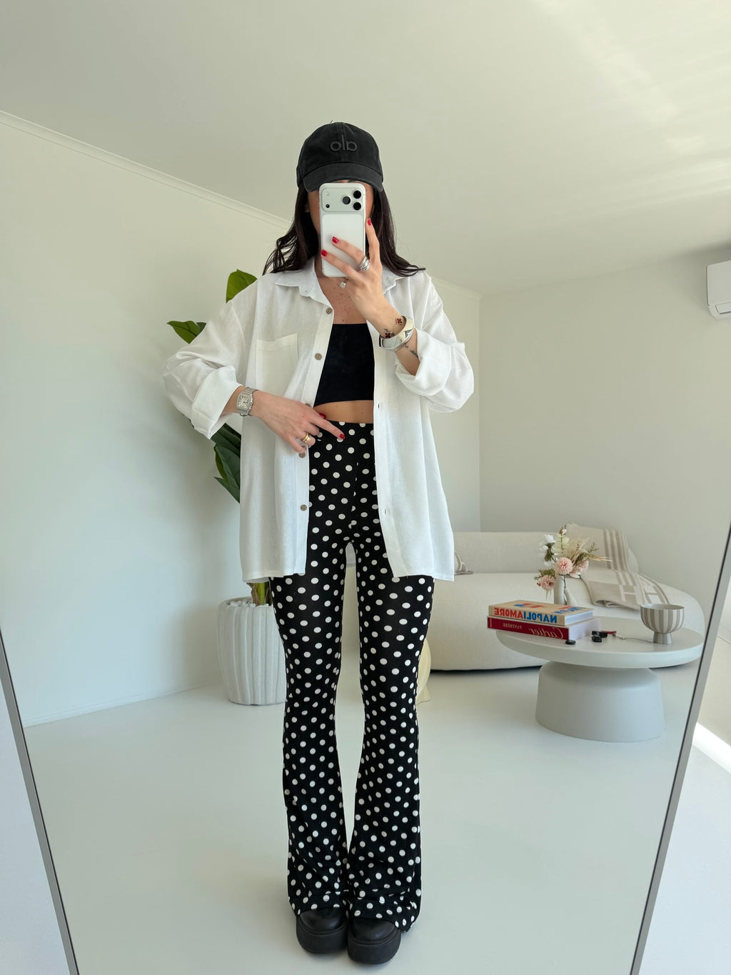 61973-LEGGINS A ZAMPA POIS NERO
