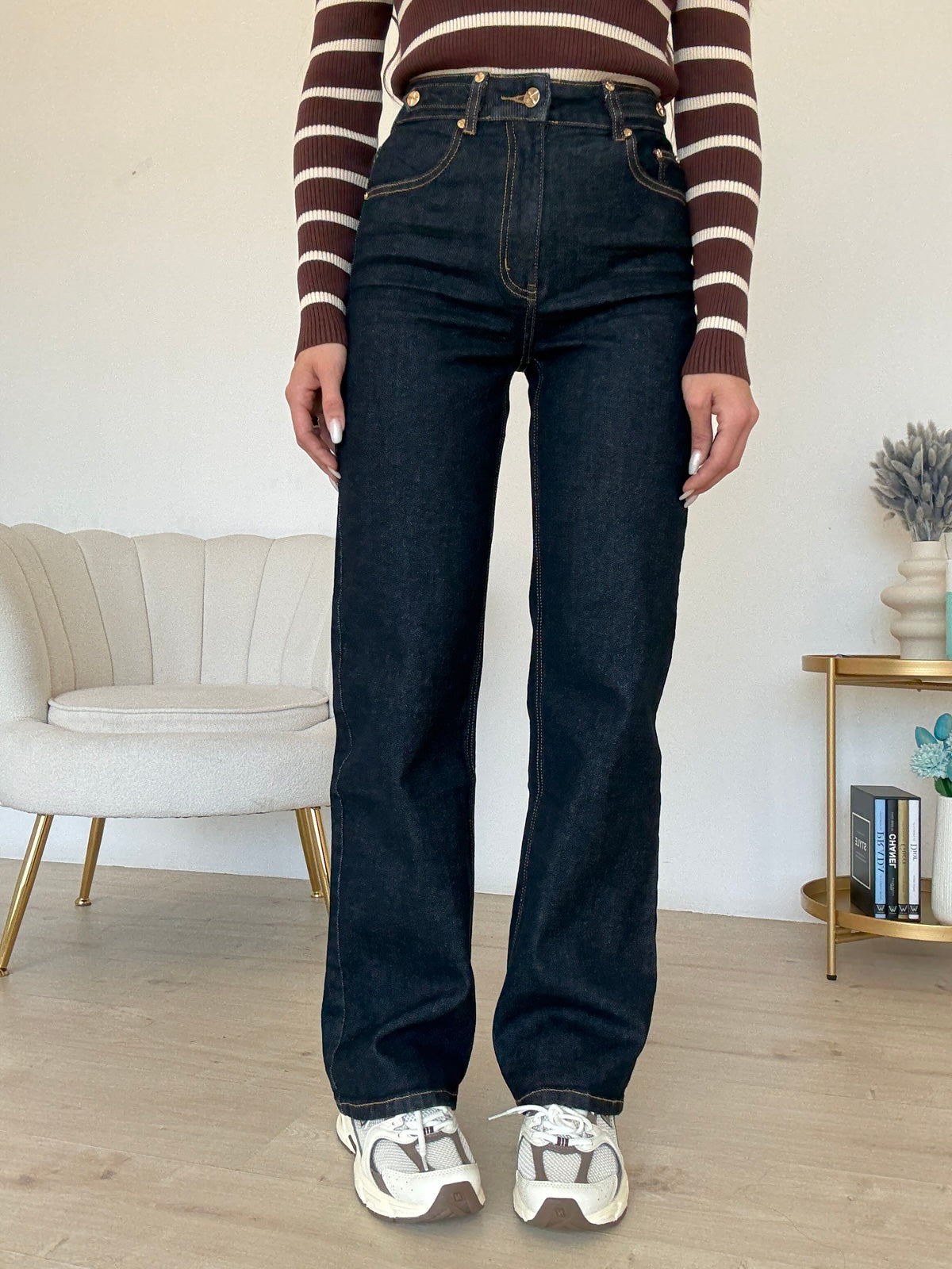 H5050-JEANS MOM DORADO BLU DENIM