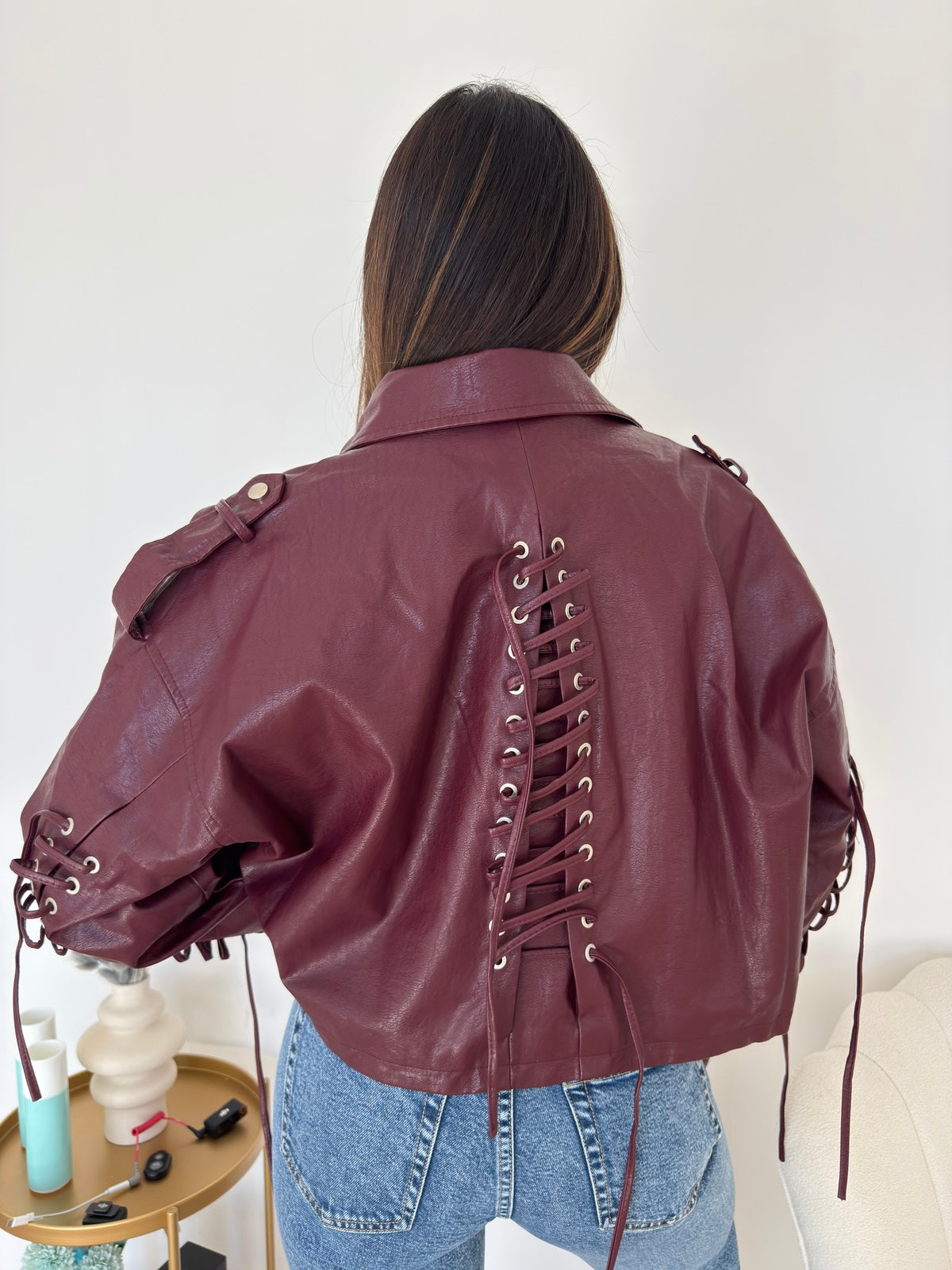 19232-BIKER STRINGHE BORDEAUX