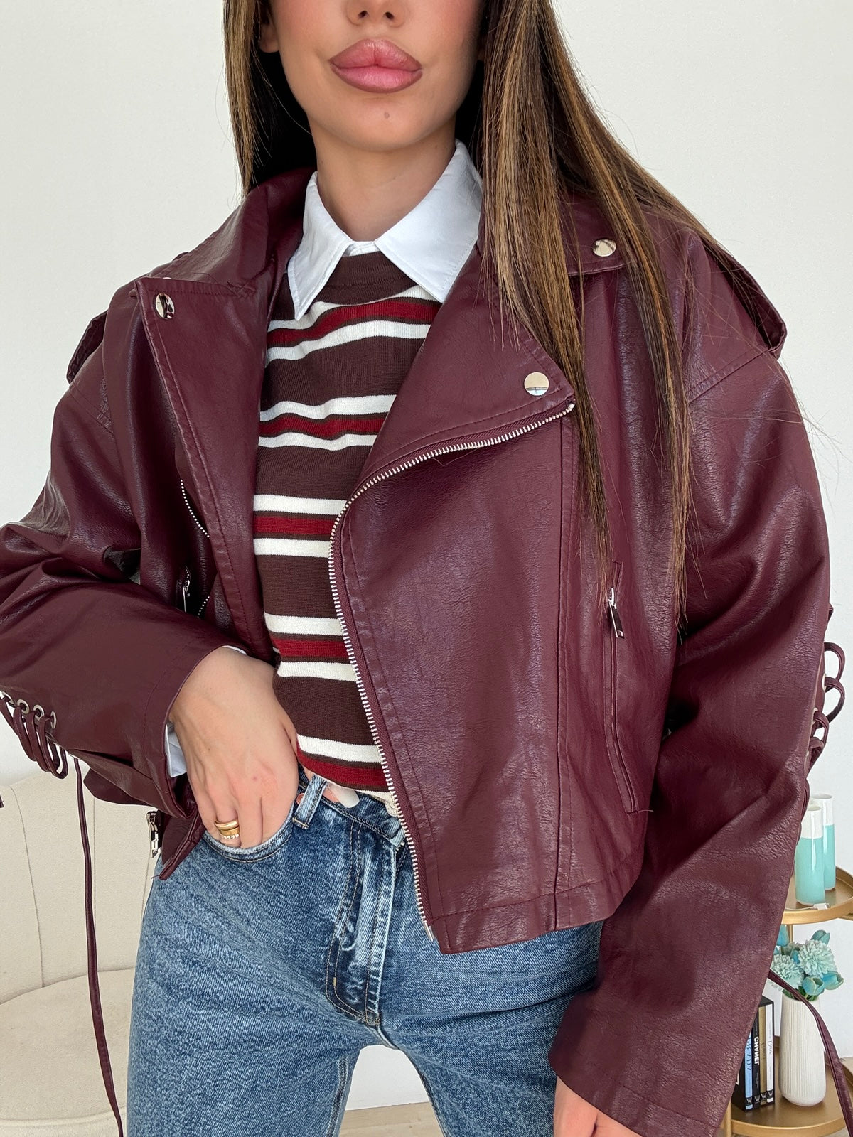 19232-BIKER STRINGHE BORDEAUX