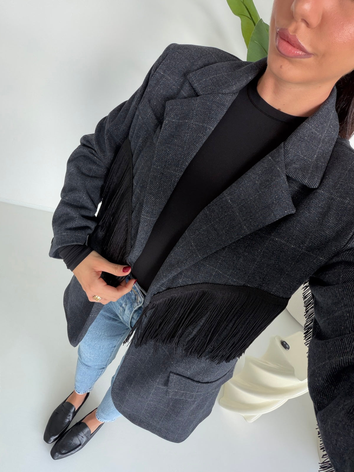 BLAZER FRANGE DARK  GREY
