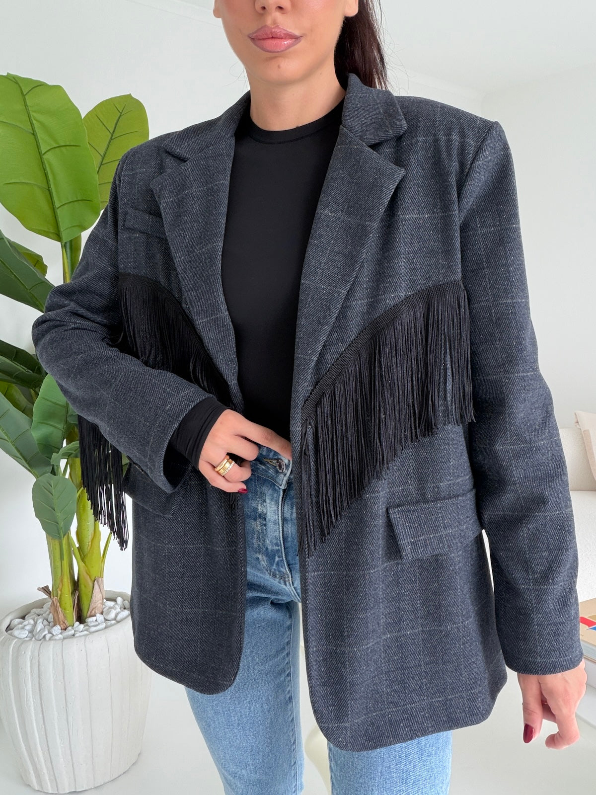 BLAZER FRANGE DARK  GREY